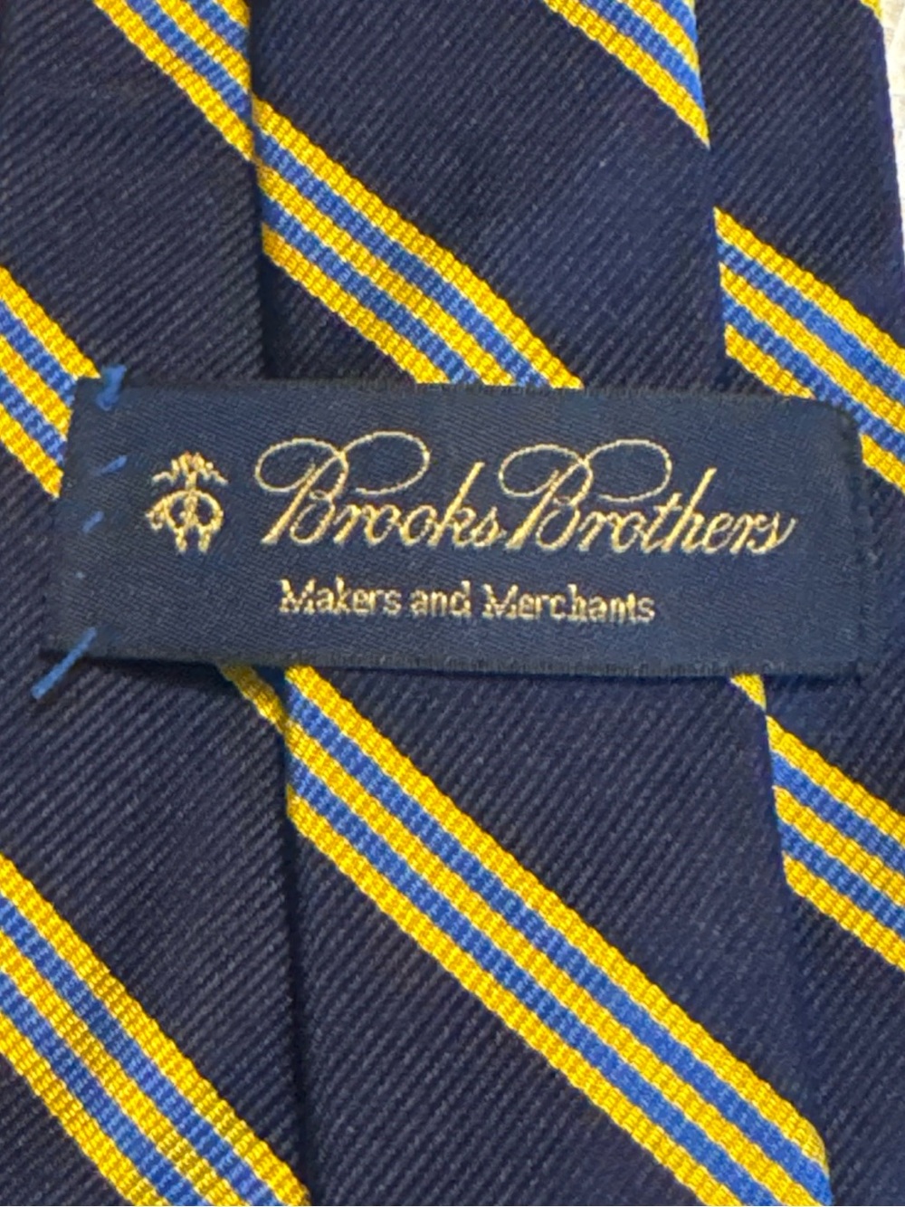 Brooks Brothers Makers Repp Tie Navy Gold Stripe Silk USA England
